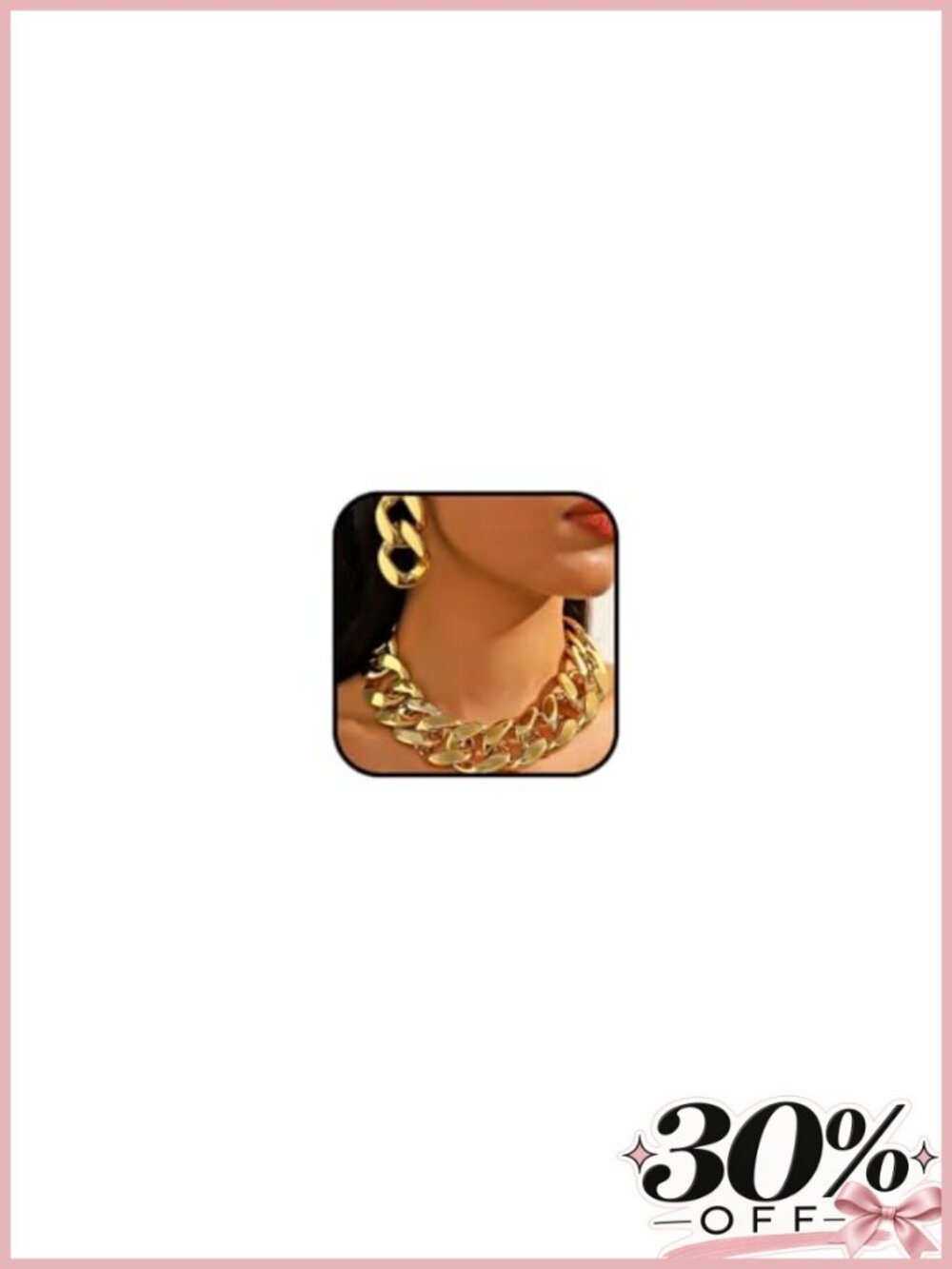 Chunky Gold Statement Jewelry Set - Thick Cuban Link Choker & Dangle Earrings